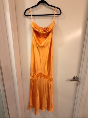Runaway Satin Slip Maxi Dress in Vibrant yellowish orange
